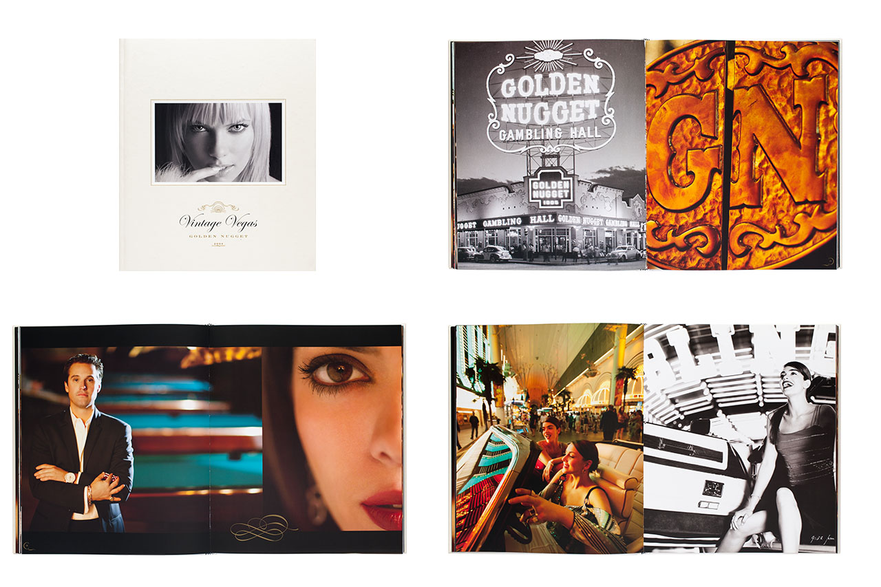 image of a full color hard cover bound book showing a beautiful woman in black and white and images of a Las Vegas casino