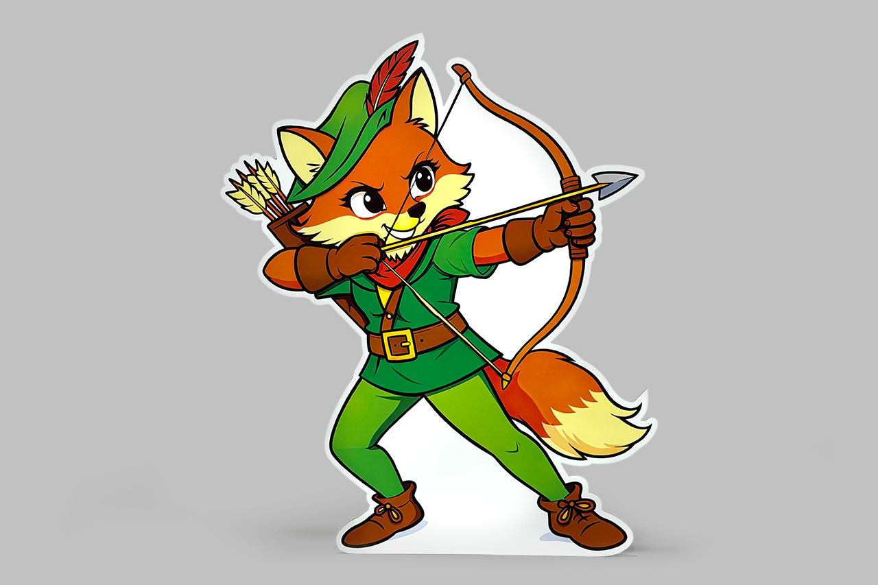 an animated image showing a die cut cartoon character with a support stand